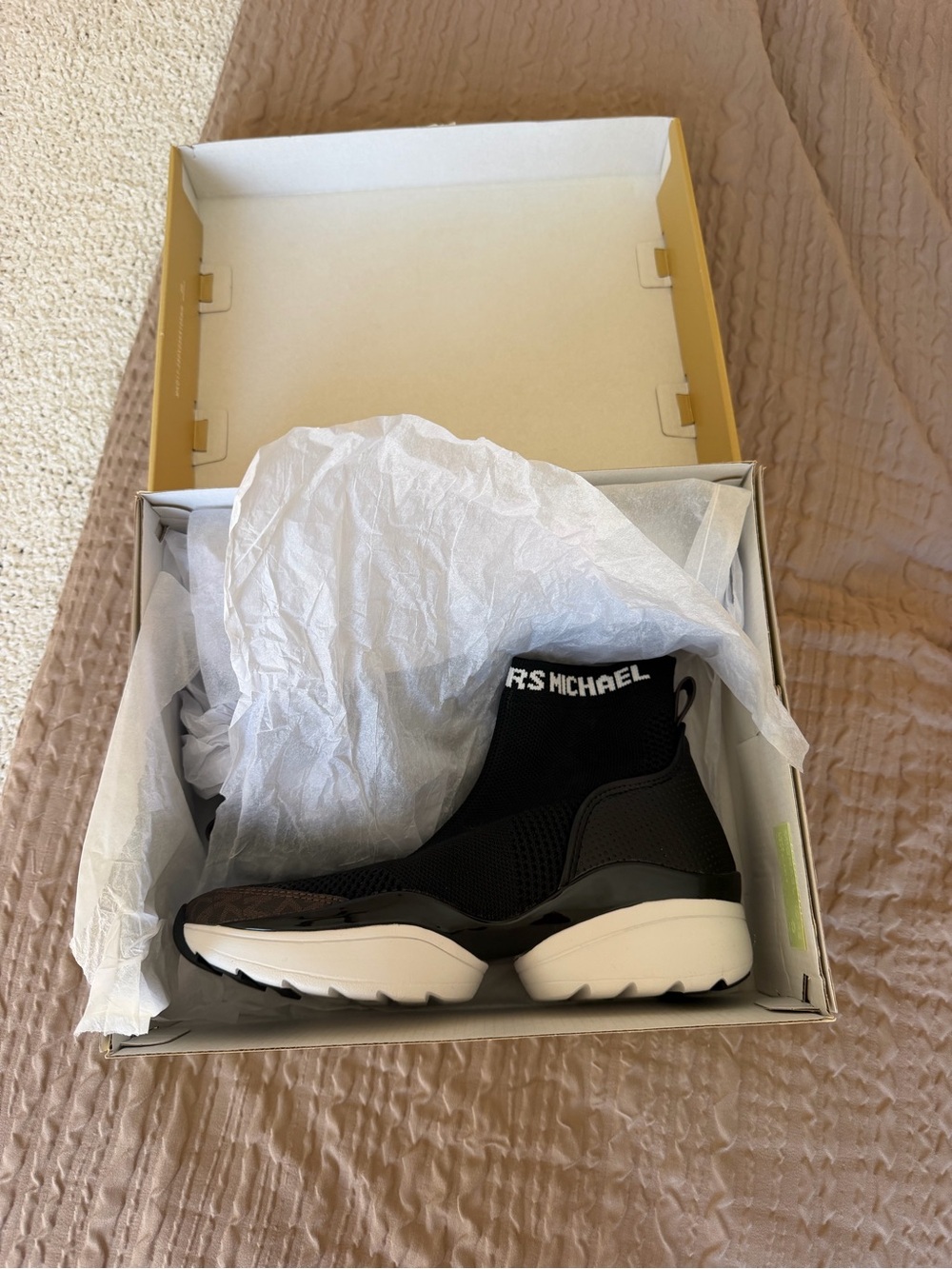 Michael Kors Black and White Knit High-Top Sock Sneaker